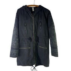 Monoreno Black Embroidered Anorak Utility Jacket size Large